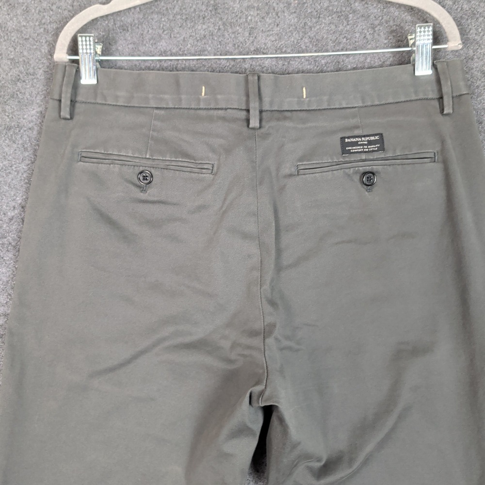 Banana Republic Slim Fit Chinos Mens 33x32 Olive Green Stretch Cotton Pants - Picture 8 of 16